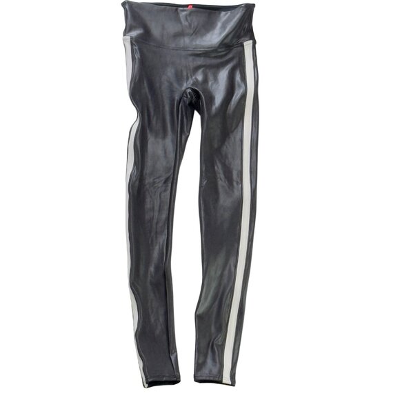 SPANX Faux Leather Women's Leggings Black White Stripe High Waist Size S - Picture 3 of 10